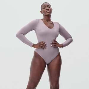 Everlane The Long-Sleeve V-Neck Bodysuit Purple Base - Size S